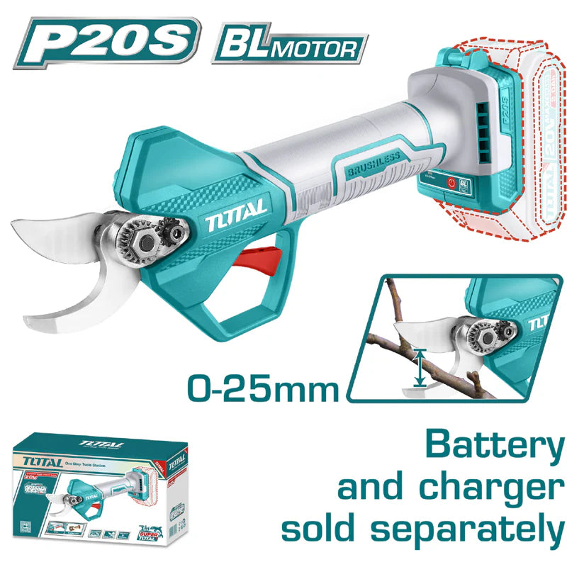 Tijera De Podar Inalámbrica 20V Motor Sin Escobillas. Corte 25Mm. Batería Y Cargador Por Separado. Total TSSLI20258