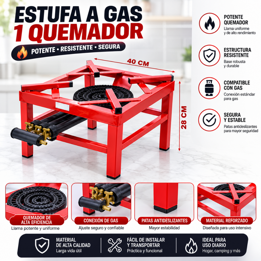 (LLEGANDO 7 DE AGOSTO) Estufa de Gas Portátil de 1 Quemador 40 × 40 cm para Cocina | Cocina de Gas de Mesa | Reverbero | OS-TSGB09