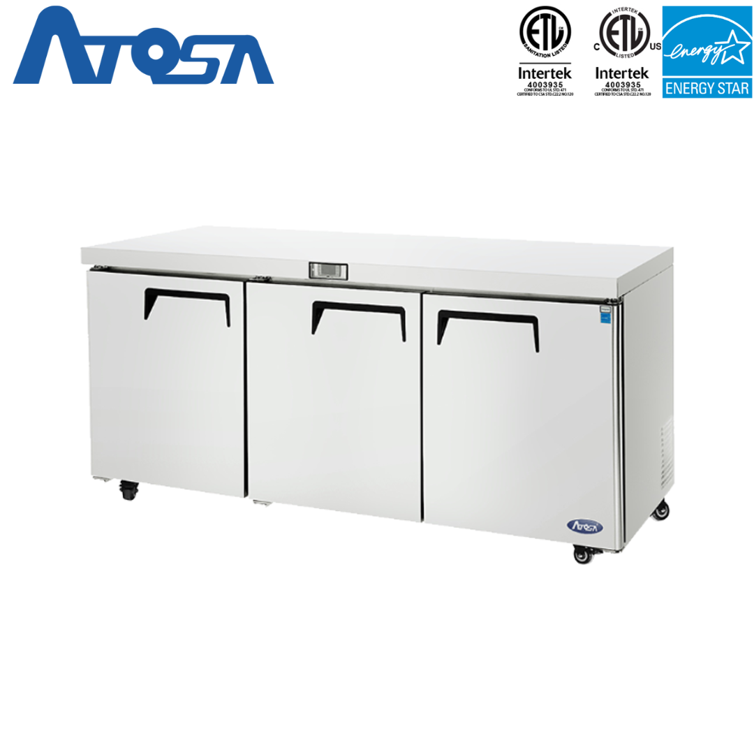 Refrigerador Bajo Encimera de 72" 3 Puertas Acero Inoxidable Atosa MGF8404GR Undercounter Refrigerado. Mesa Refrigerada.