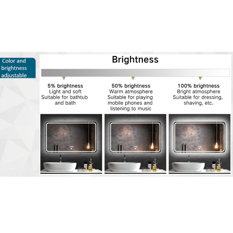 Espejo Rectangular Con Luz Led Y Sistema Antiempañante (Alto 50 Cm X Largo 70 Cm) Baño GMIRROR01