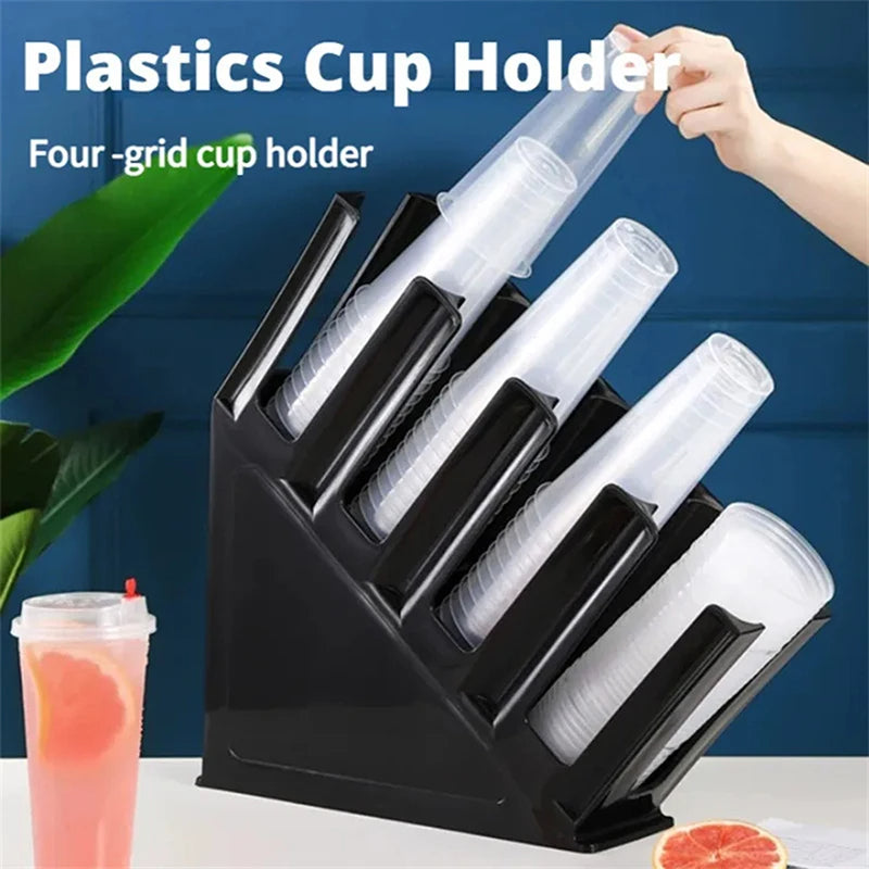 Organizador de Vasos Plásticos de 4 Compartimientos Negro HVB-B3001 Dispensador de vasos.