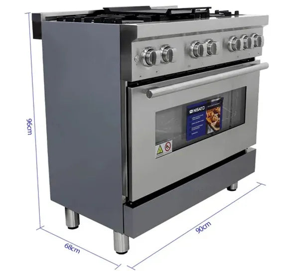 Estufa con Horno Semi-Industrial 36" 5 Quemadores a Gas + Plancha Acero Inoxidable Nisato NPX-9076RS7