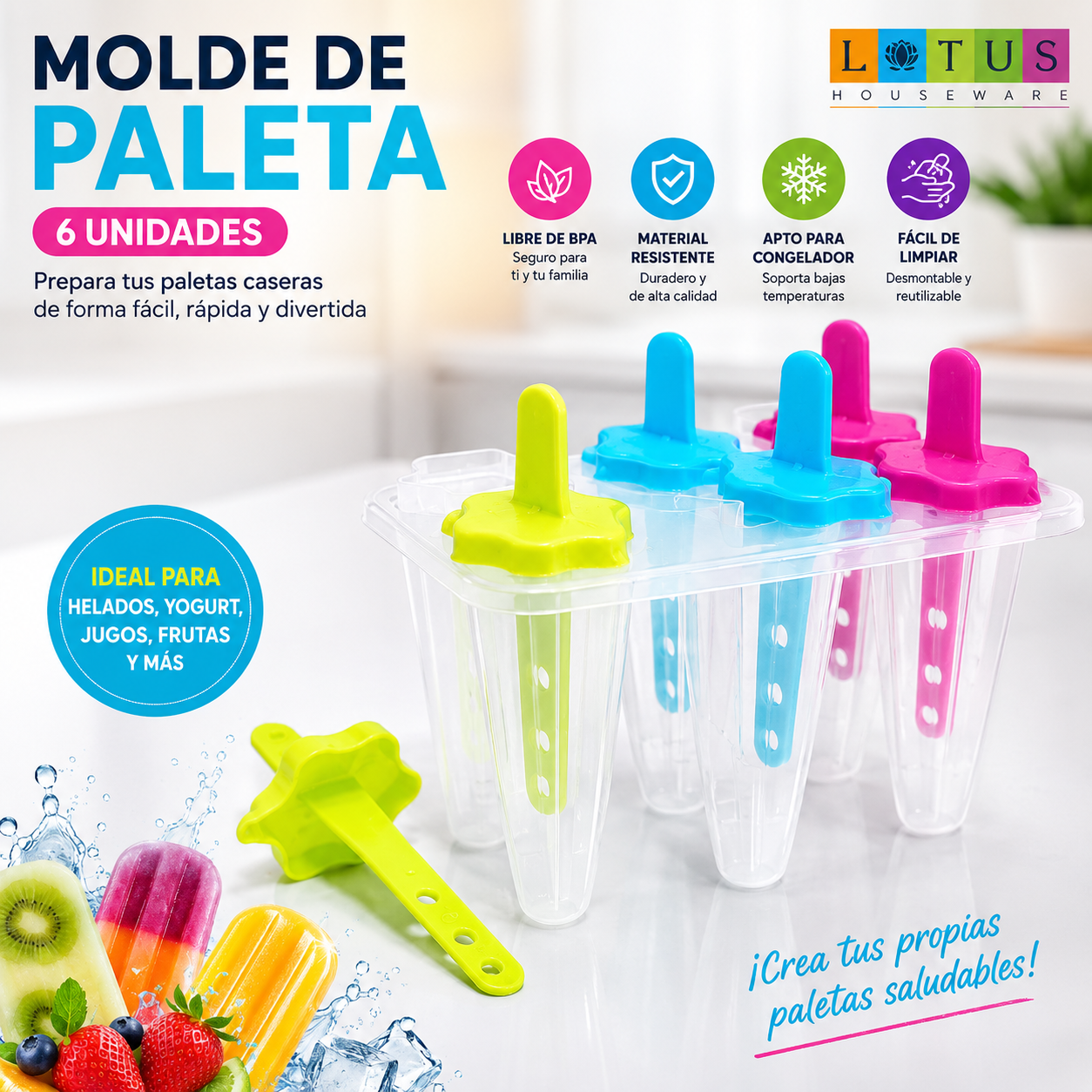 Molde de Paleta Plástico 6 Moldes Lotus 021-19415