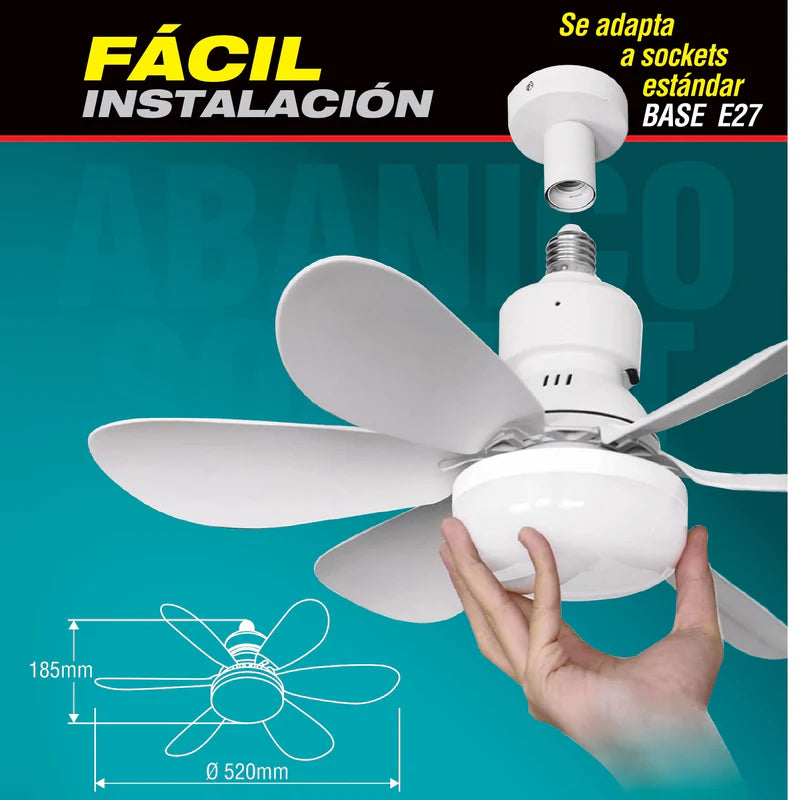 Abanico De Techo 20" Socket E27 Con Luz Led Tono Ajustable 3000/4000/6500K, 1900 Lumens 6 Aspas 3 CCT 520X185mm ELT0387