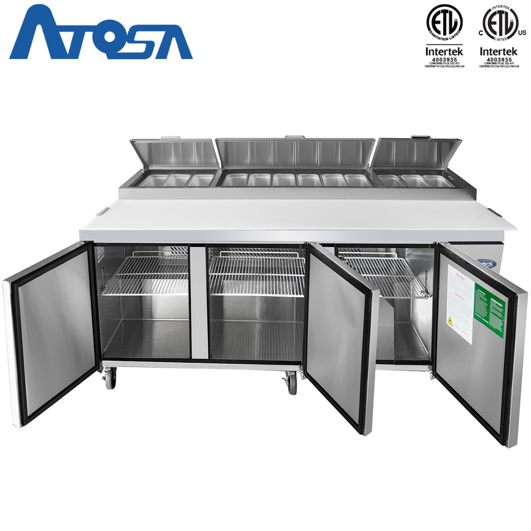 (PP) Mesa para Preparación de Pizza de 3 Puertas Refrigerada 93"/236cm Acero Inoxidable Atosa MPF8203GR