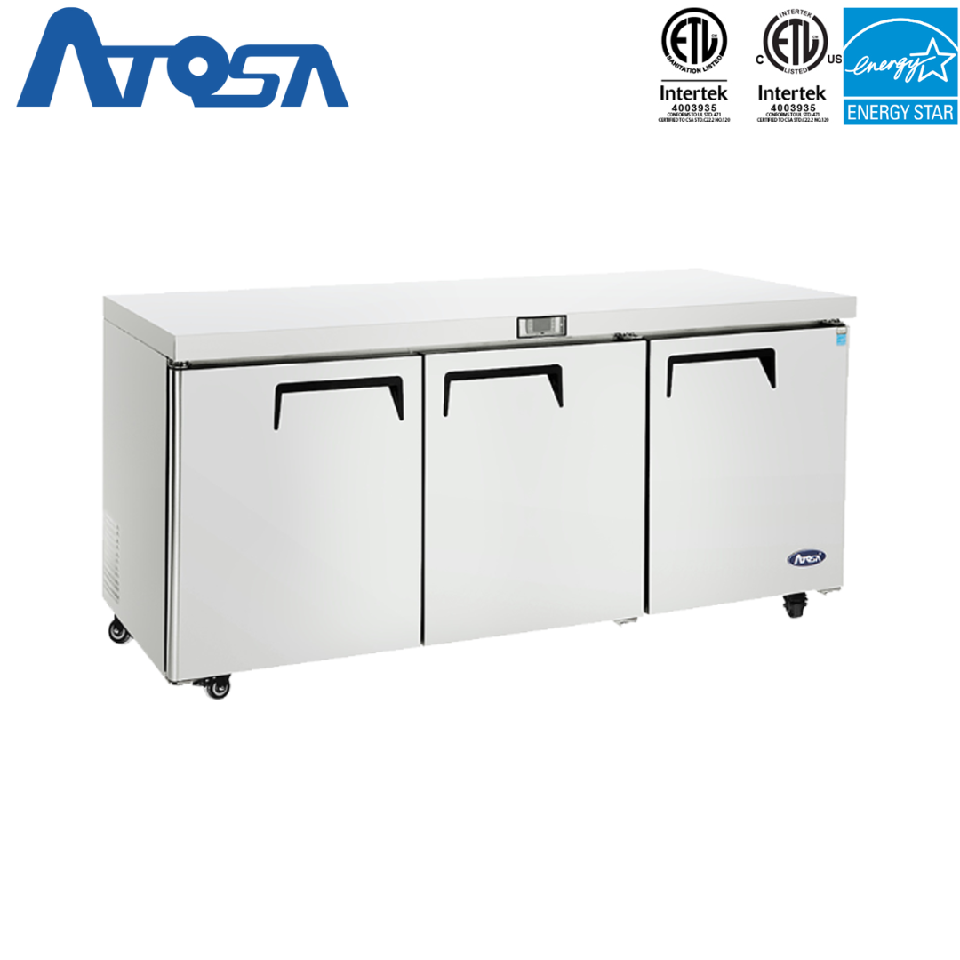 Refrigerador Bajo Encimera de 72" 3 Puertas Acero Inoxidable Atosa MGF8404GR Undercounter Refrigerado. Mesa Refrigerada.
