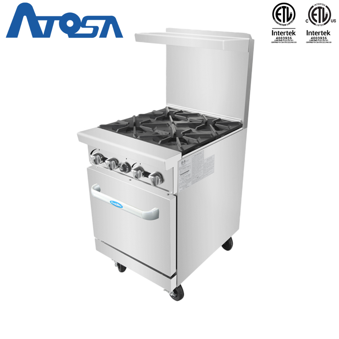 (PP) Estufa con Horno Industrial a Gas 24" de 4 Quemadores Acero Inoxidable Atosa ATO-4B
