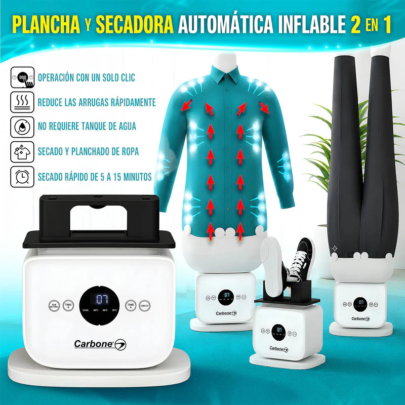 Plancha Y Secadora Automática Ropa Inflable 2 En 1. Planchado Aire Calido Manos Libres Y Secado Rápido 5 A15 Min. Reduce Arrugas En Camisas Y Pantalones 110V. AN12