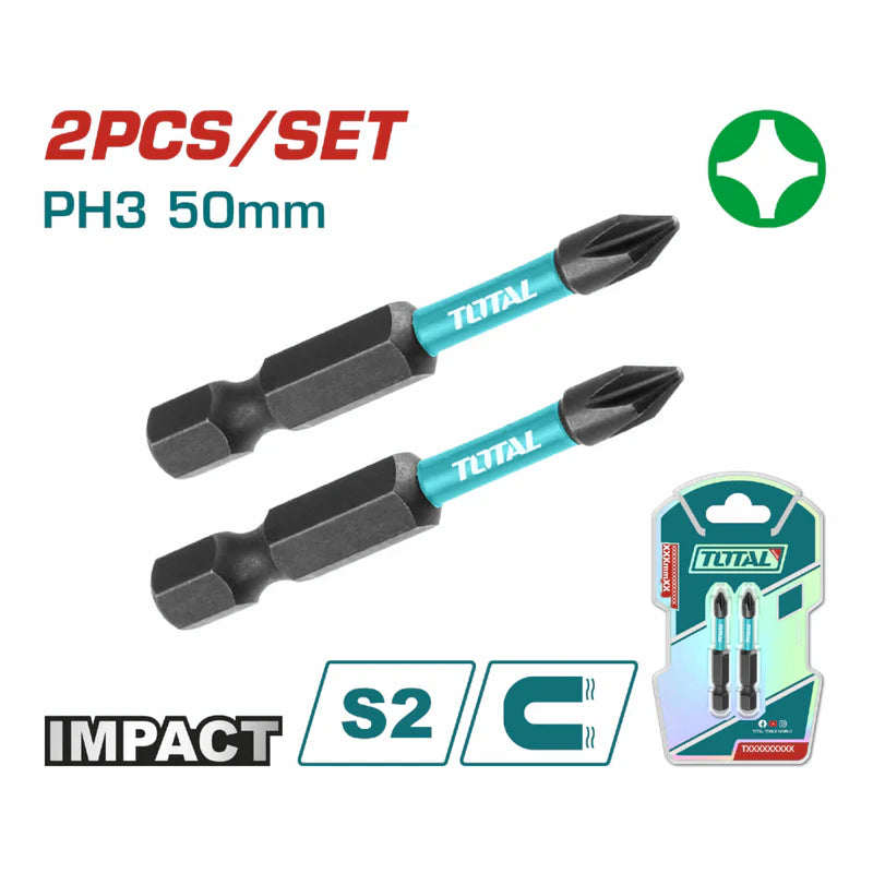 Puntas De Destornillador De Impacto PH3 50Mm S2 Set De 2 Pzas. Magnético. Tipo Phillips TACIM71PH350