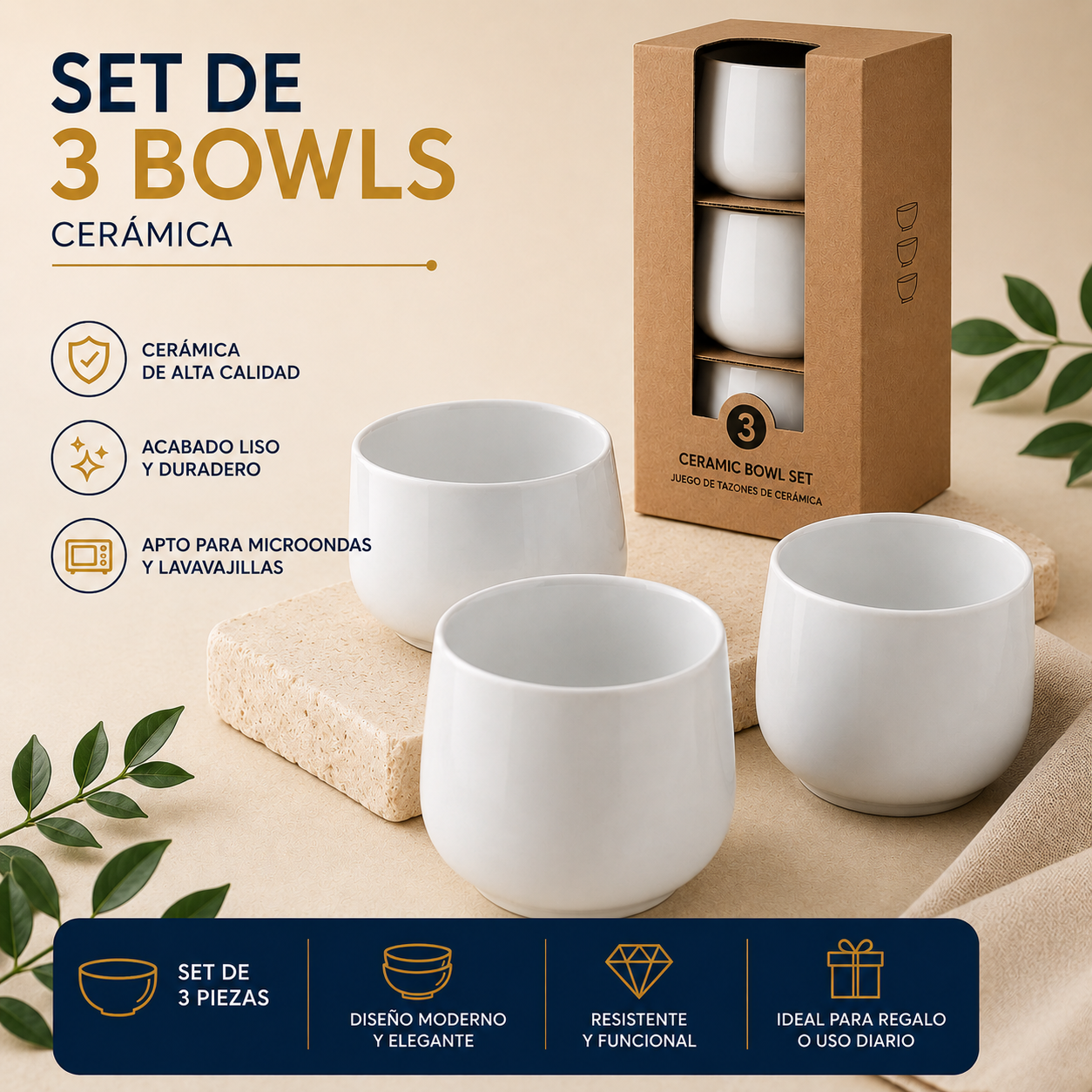 Set de 3 Bowls Ramekin de Cerámica Blanco – 705-2404014