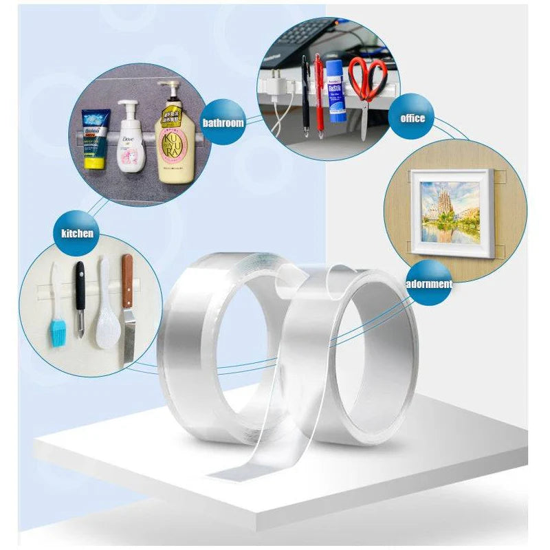 Cinta Adhesiva Doble Contacto, Nano-Adhesiva, Lavable Y Reutilizable. Tamaño 3Cm X 3 Metros TS025