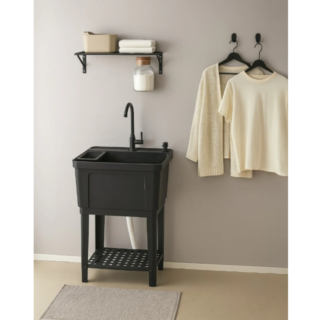 Tina PVC de Lavandería Plástico Negro 49.5x53x38cm 146-1002B