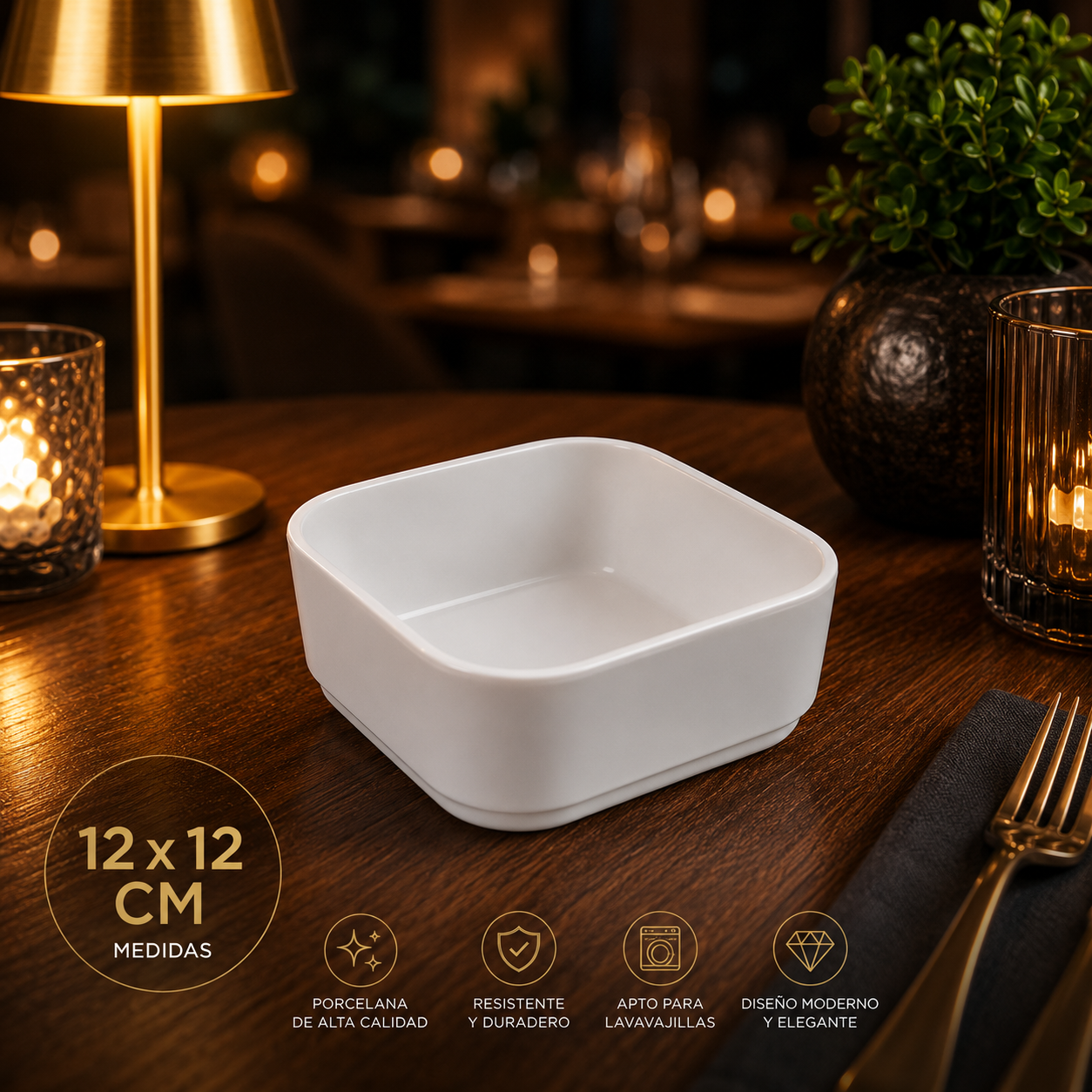 Plato Hondo Cuadrado de Porcelana Blanco 12×12cm – Calidad Profesional para Restaurantes y Hoteles | 726-TR2329W