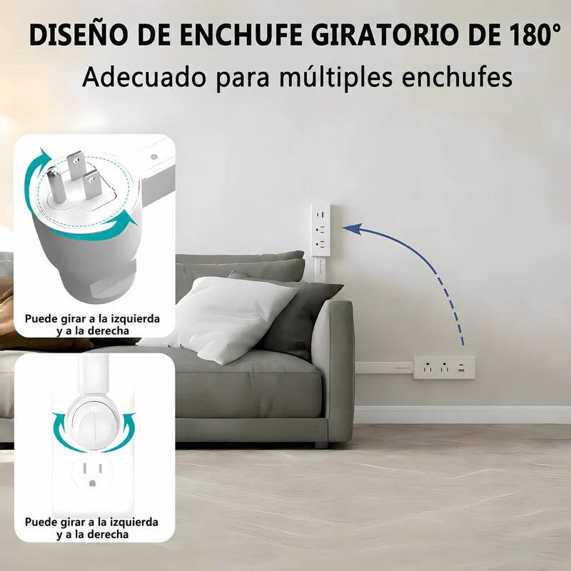 Enchufe Regleta Extensible De 43 A 68 Cm. Con Puerto USB Y Tipo-C. UN-A194