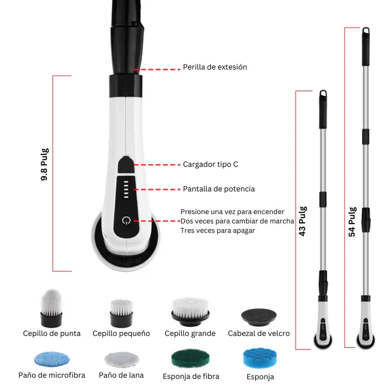 Cepillo Giratorio Eléctrico De Limpieza, Multiusos, Con 10 Cabezales Batería De Larga Duración 90 Minutos L394