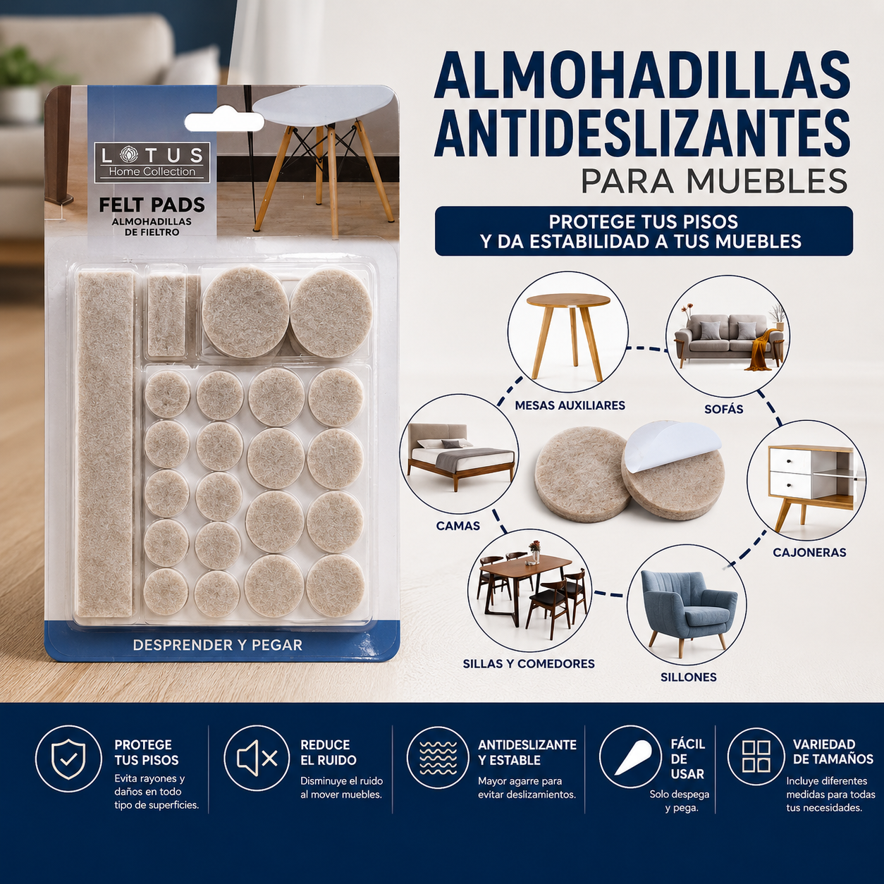 Set de 27 Piezas de Almohadillas Fieltro Felpa Antideslizante para Muebles Lotus LHC-9724