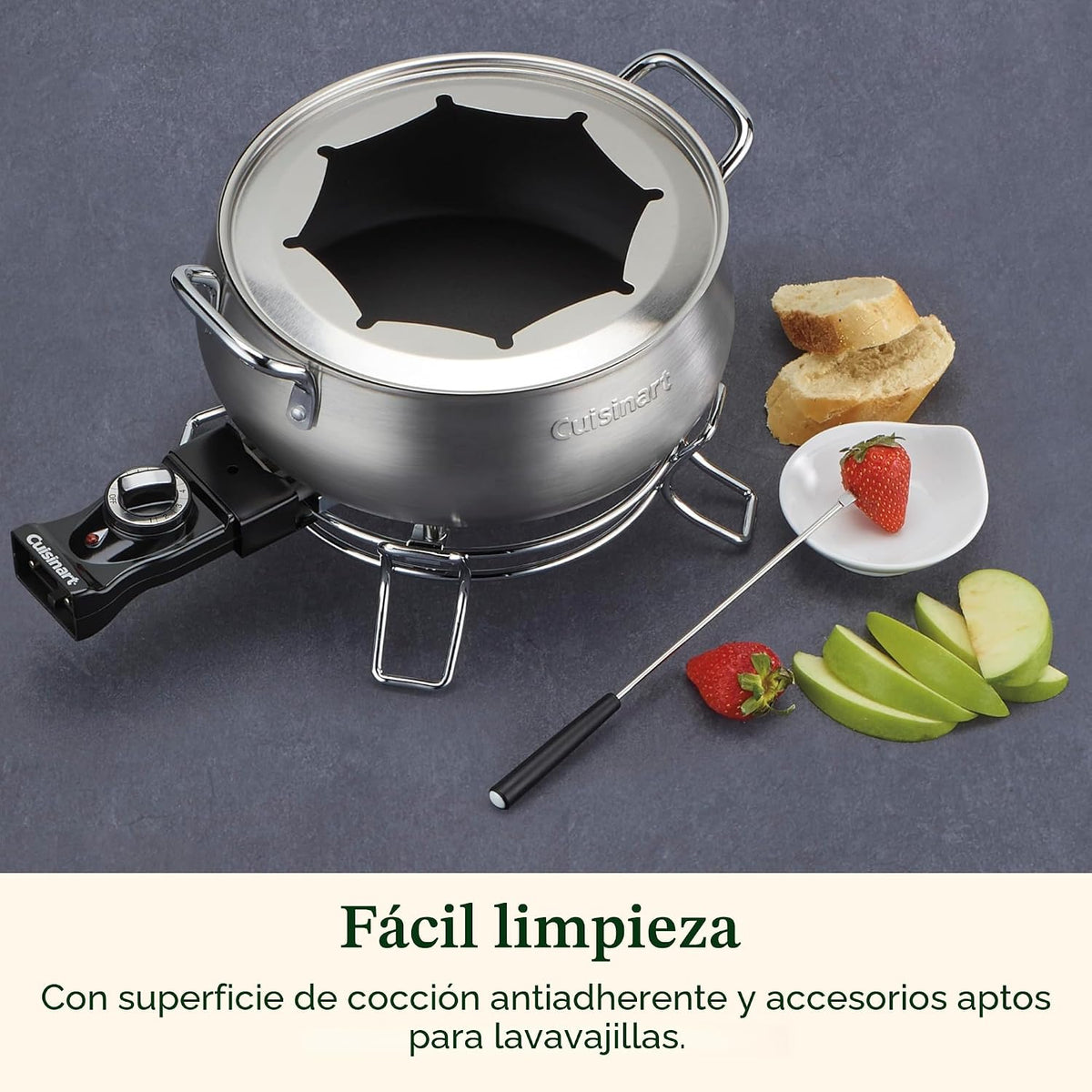 Fondue Eléctrico Cuisinart 3 Qt / 2.8 Litros 1000W con 8 Tenedores CFO-3SSNAS