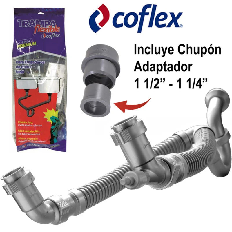 TRAMPA DESAGUE FREGADOR (6) "COFLEX" DOBLE FLEXIBLE 1 1/2" Adapt 1 1/4" TF-112