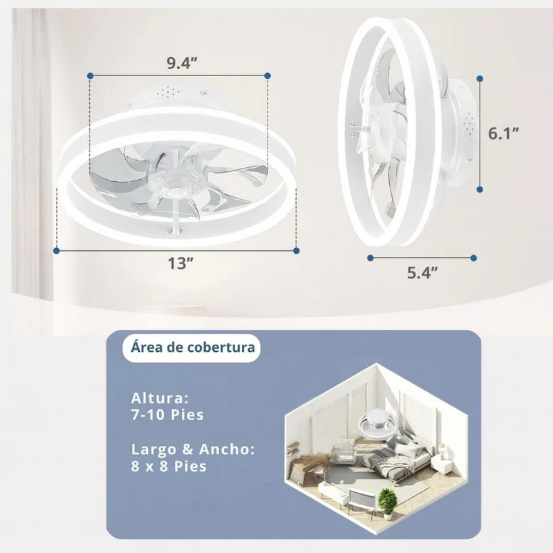 Abanico De Techo 13" Con Luz Led Dimeable. Ventilador A Control Remoto Y Control Por Voz Offline. Color Blanco. TU575 Selecto