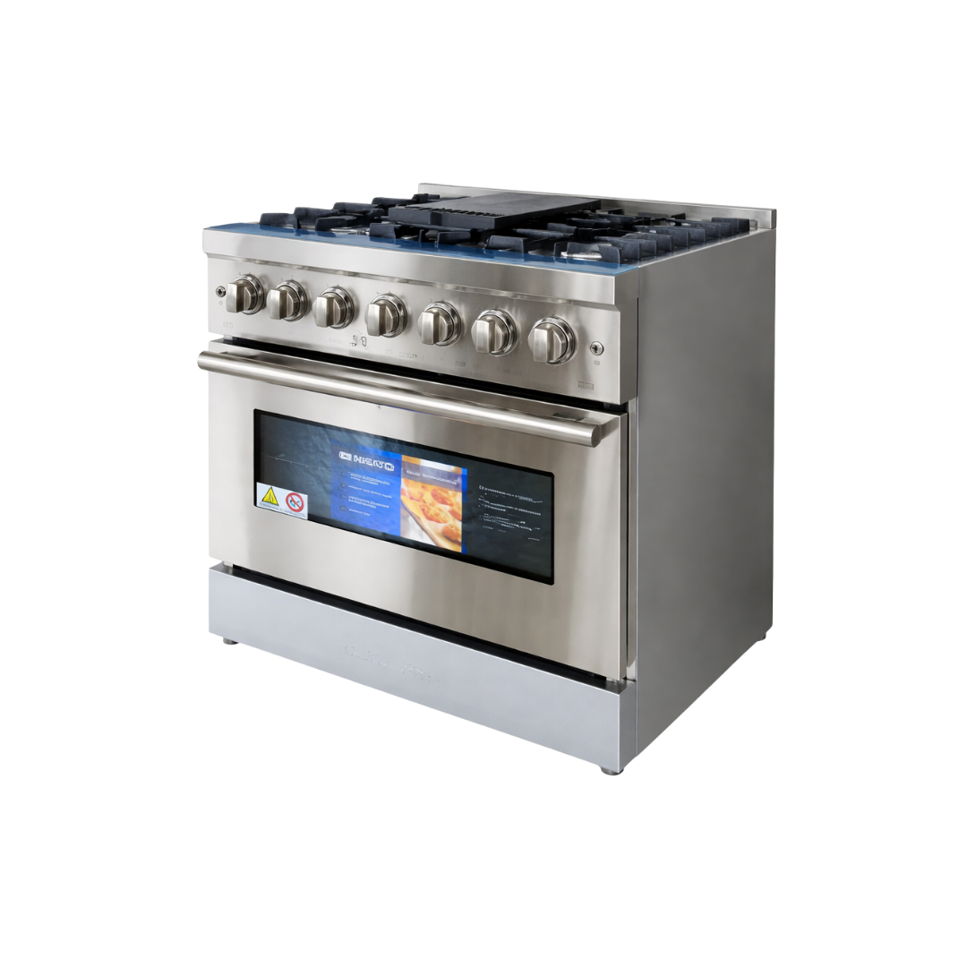 Estufa con Horno 30" 5 Quemadores a Gas de Acero Inoxidable Tipo Industrial Nisato NPX-7876GRS7