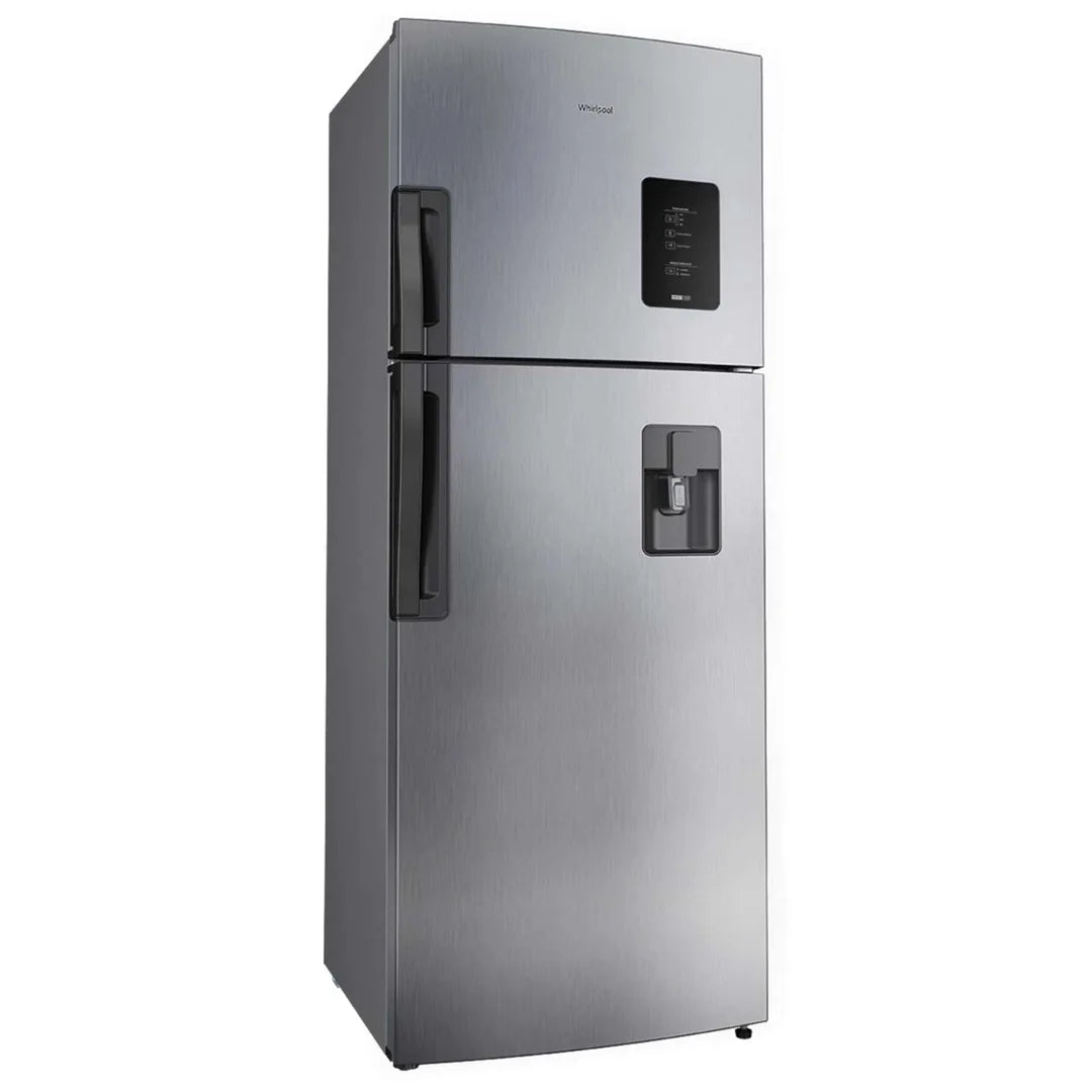 Refrigeradora Whirlpool WRW45AKTWW 435 Litros No Frost Top Mount 15p3 con Dispensador de Agua, Panel Touch y Acero Inoxidable Antifingerprint Nevera.