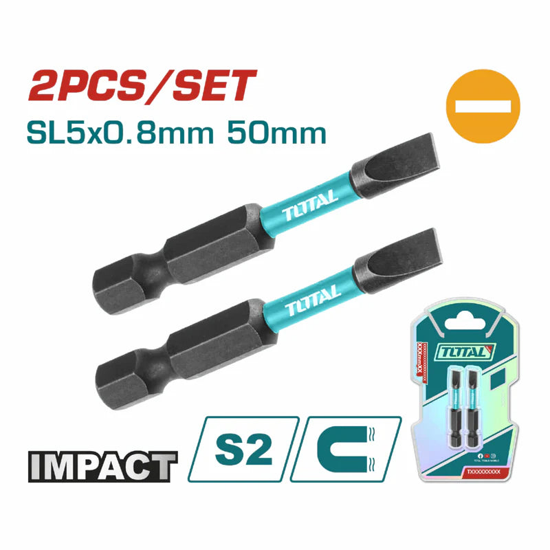 Puntas De Destornillador De Impacto SL5 50Mm S2 Set De 2 Pzas. Magnético. Tipo Plano. TACIM71SL550