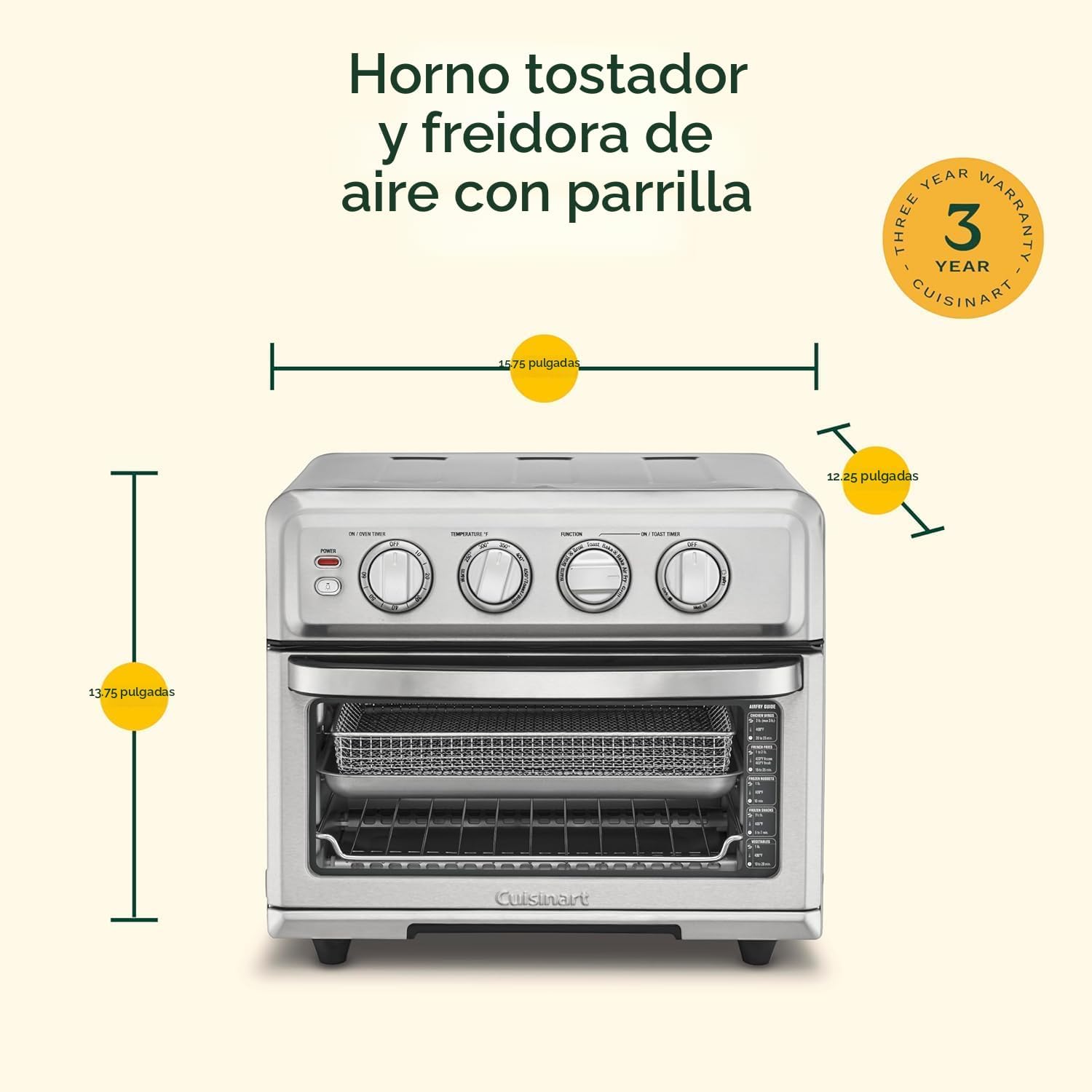 Horno Tostador con Freidora de Aire 8 en 1 1800W 70L Cuisinart TOA-70NAS