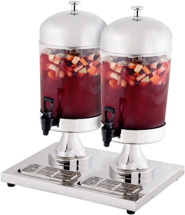 Dispensador de Jugos Doble Hotelero de Acero Inoxidable 8 Litros + 8 Litros