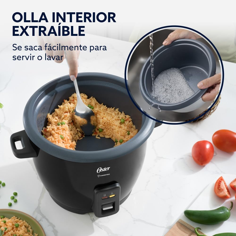 (LLEGANDO 27 DE JULIO) Arrocera Oster® con Recubrimiento DiamondForce 7 Tazas – CKSTRCB7DFBL | Antiadherente de Alta Durabilidad