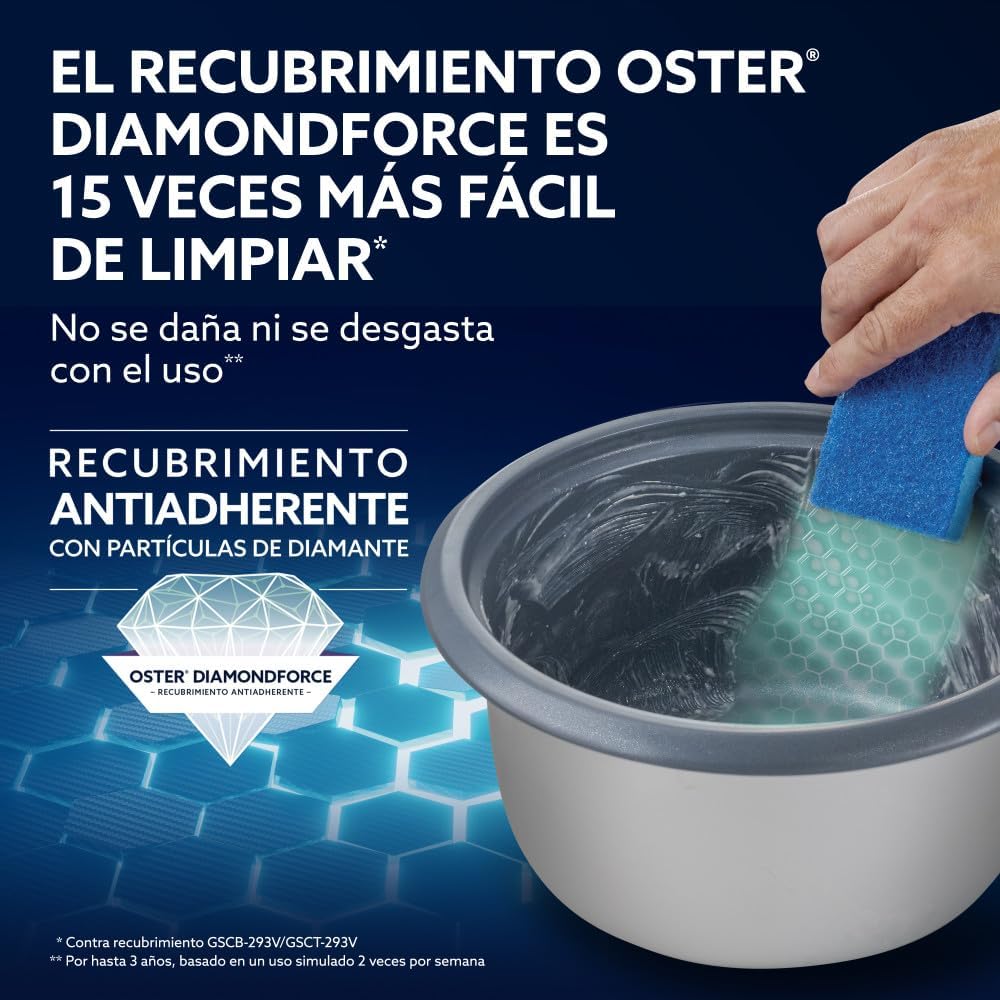 (LLEGANDO 27 DE JULIO) Arrocera Oster® con Recubrimiento DiamondForce 7 Tazas – CKSTRCB7DFBL | Antiadherente de Alta Durabilidad