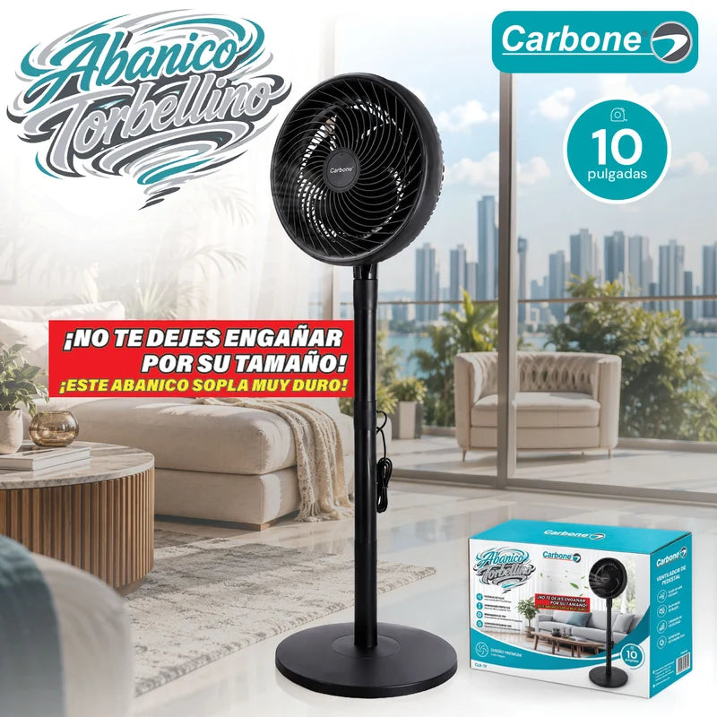 Abanico De Pedestal TORBELLINO FAN 10” 75W Ultra Potente Oscilante Con Altura Ajustable 1.15 M. Ventilador De 2 Velocidades. Color Negro. TSU341