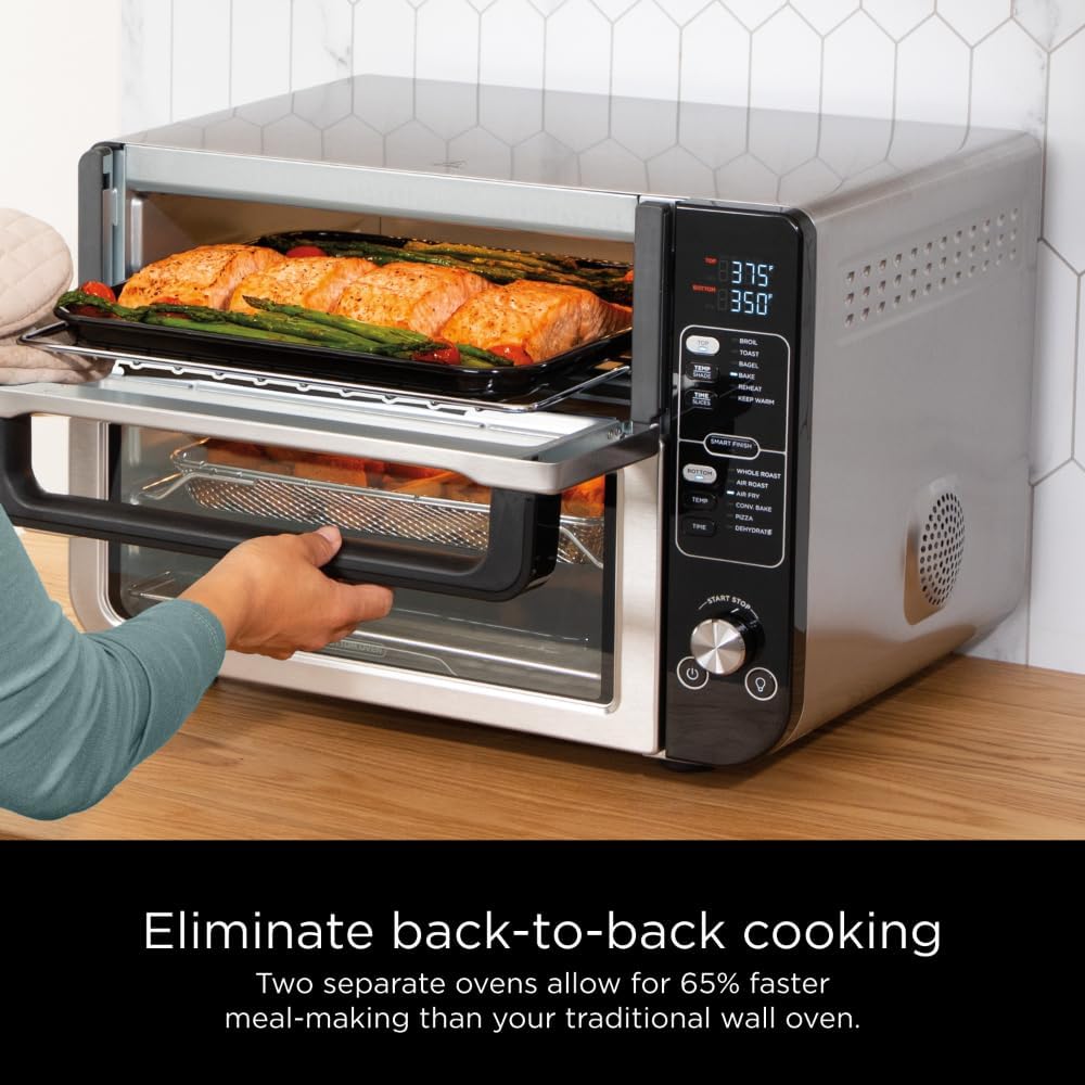 (LLEGANDO 10 DE AGOSTO) Horno Freidora de Aire Ninja DCT401 12 en 1 Double Oven con FlexDoor™, Convección y Air Fry | Acero Inoxidable
