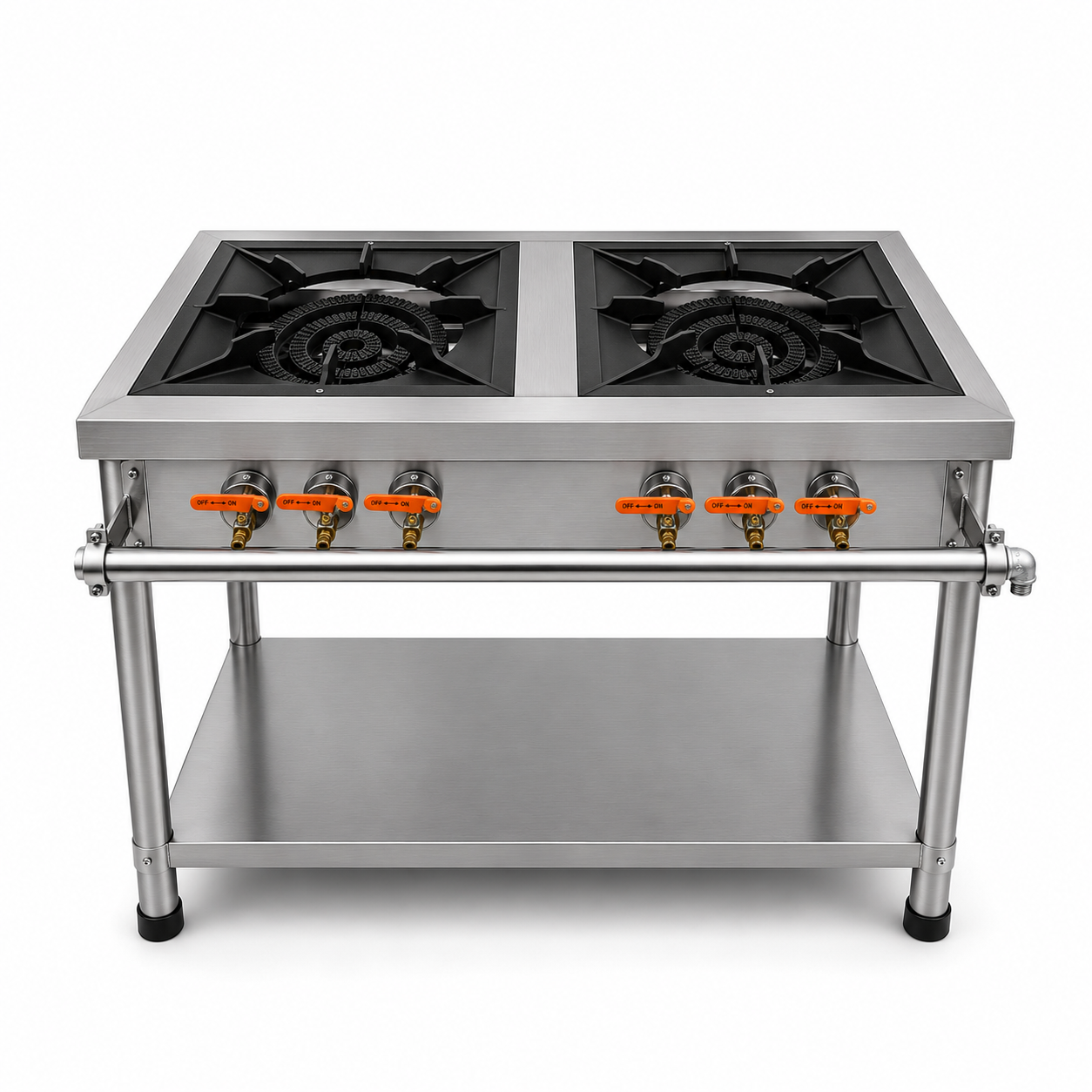 Estufa Industrial de 2 Quemadores de 3 Llaves a Gas Quemadores de Hierro Colado Estructura Acero Inoxidable 120cm FS-1200L