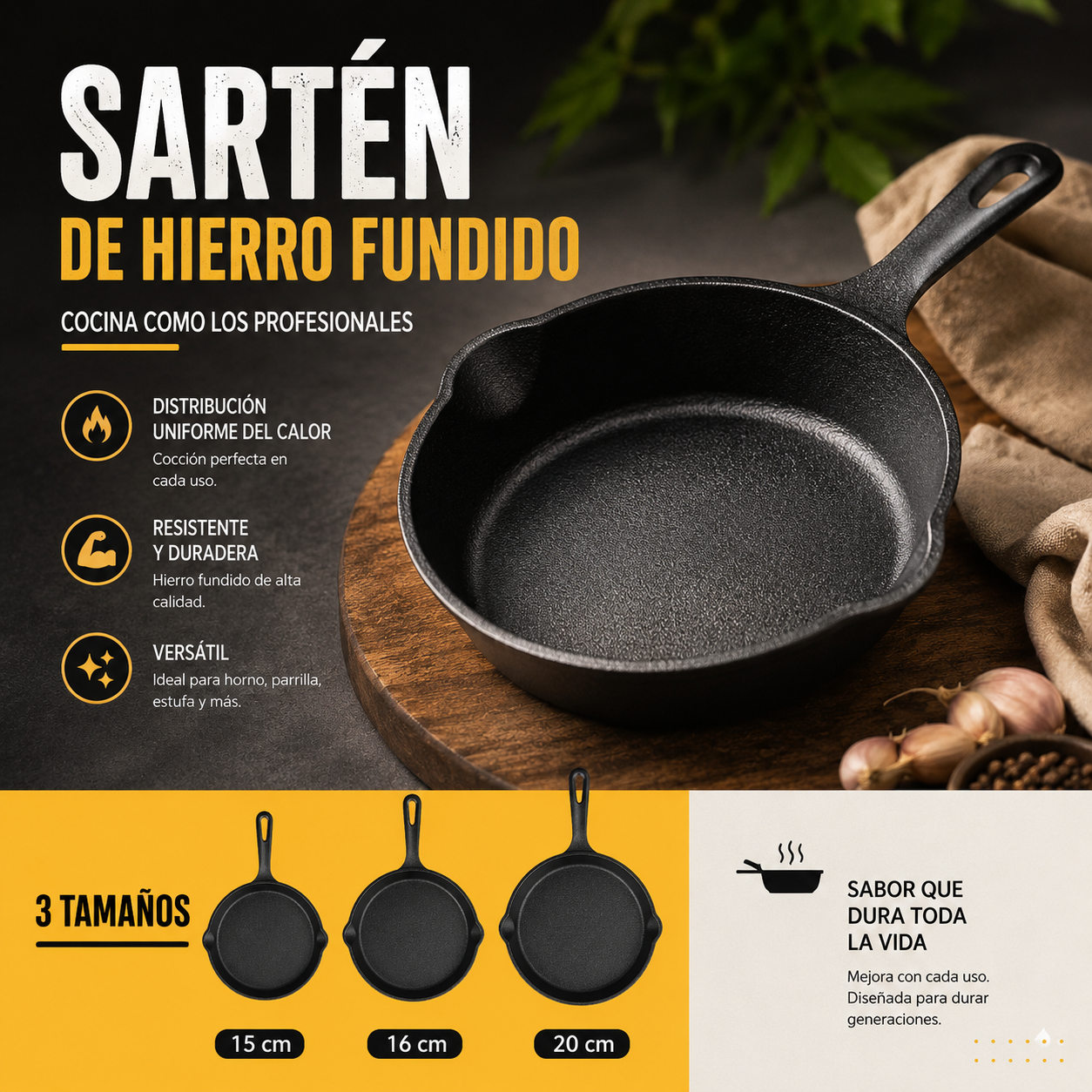 Sartén de Hierro Fundido – Disponible en 15cm 713-40119 / 16cm 713-37924 / 20cm 713-40120