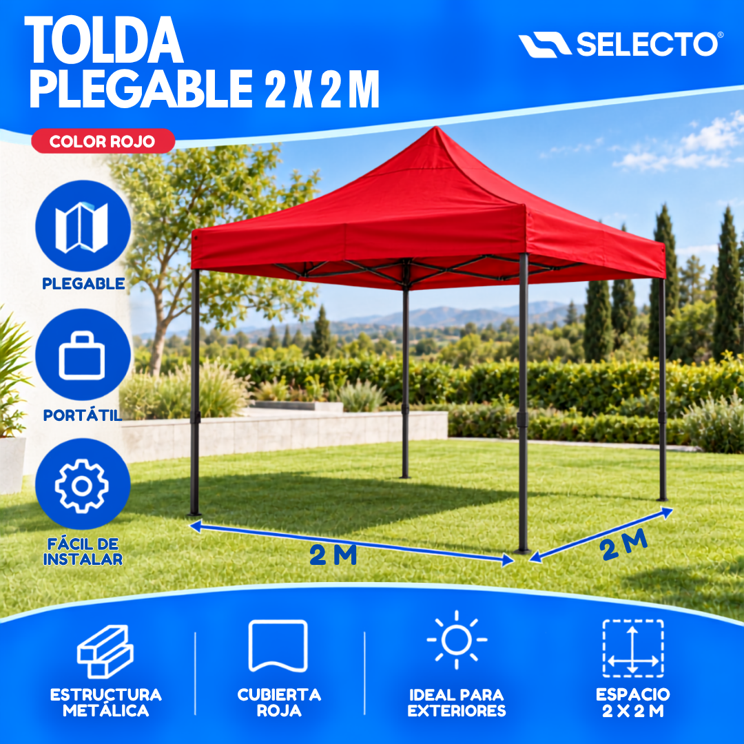 Tolda Plegable 2x2mts Rojo HS-PTJG-022RD Gazebo. Carpas.