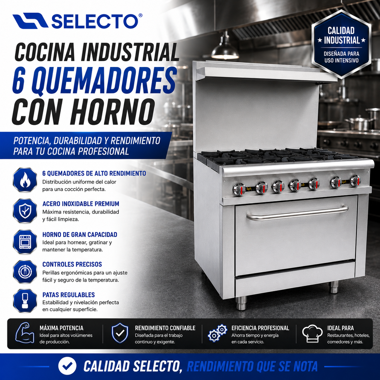 (LLEGANDO 10 DE JULIO) Estufa Industrial de 6 Quemadores con Horno de 36" en Acero Inoxidable RGR36