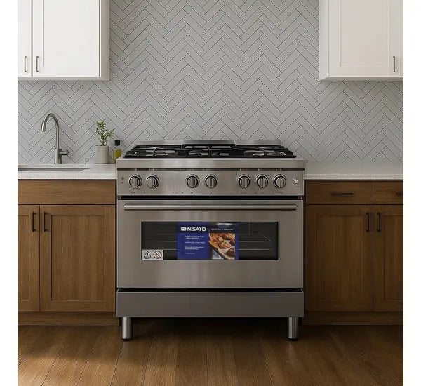 Estufa con Horno Semi-Industrial 36" 5 Quemadores a Gas + Plancha Acero Inoxidable Nisato NPX-9076RS7