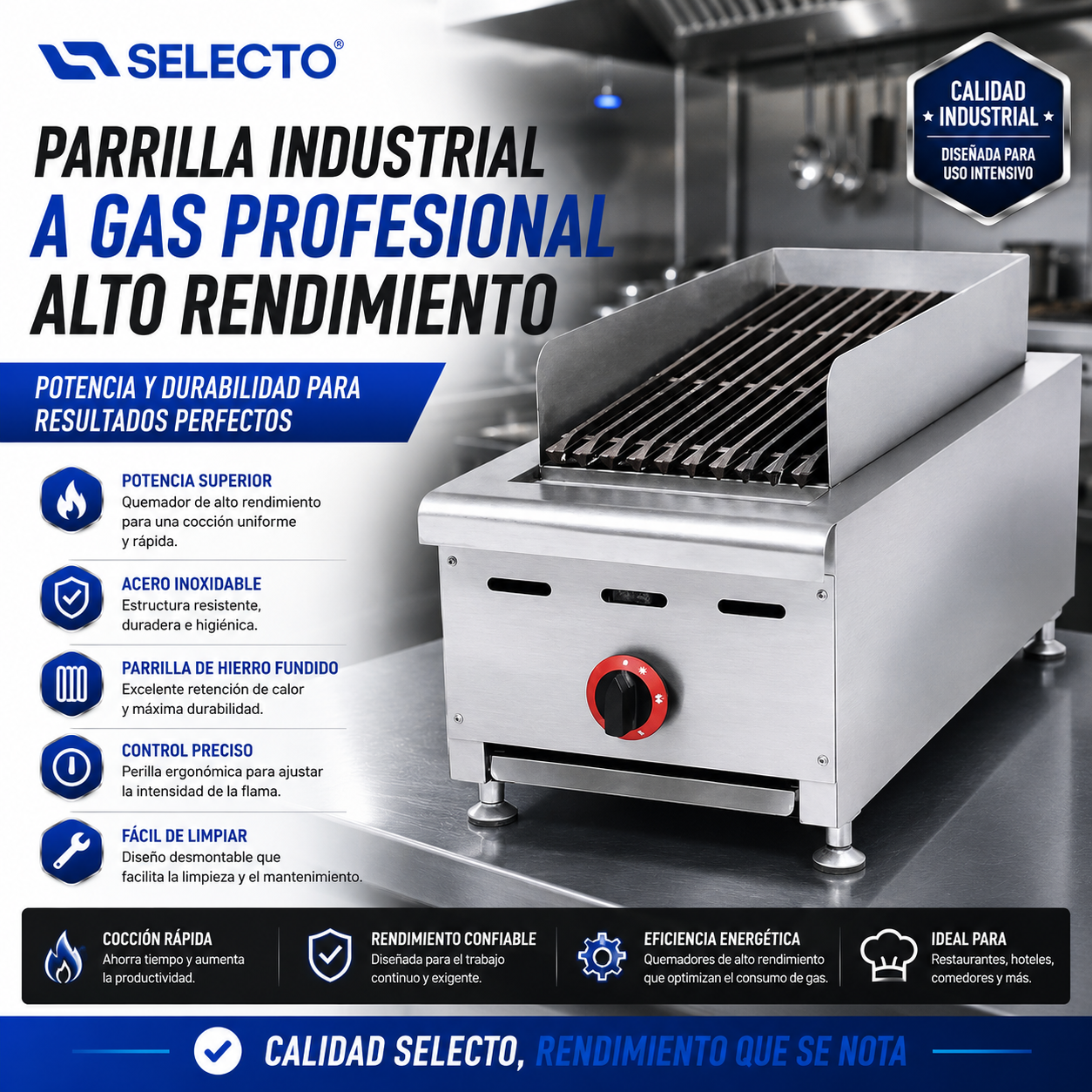 Parrilla Grill de Roca Volcánica a Gas de 1 Quemador de Acero Inoxidable 14" 360*770*460mm HGL-82