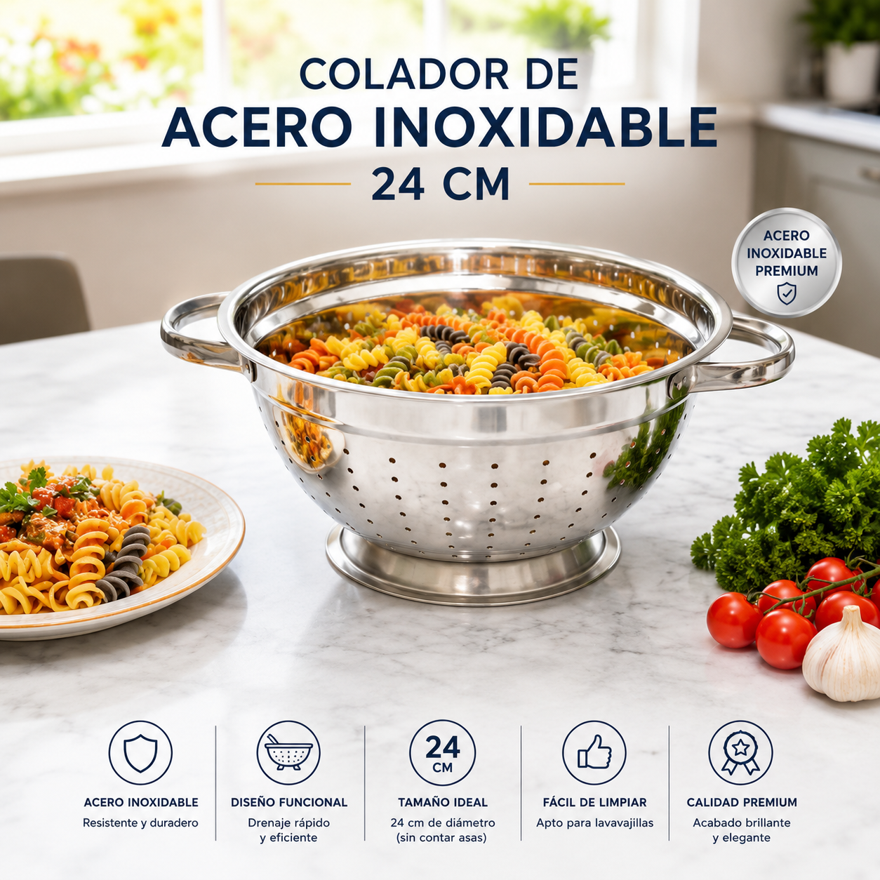 Colador con Agarradero de Acero Inoxidable 24cm PCL109-24