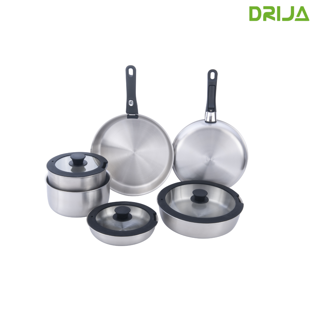 Juego de Ollas y Sartenes 19 Piezas Antiadherente de Acero Compatible con Estufa de Inducción Drija BUCATINI 19-I