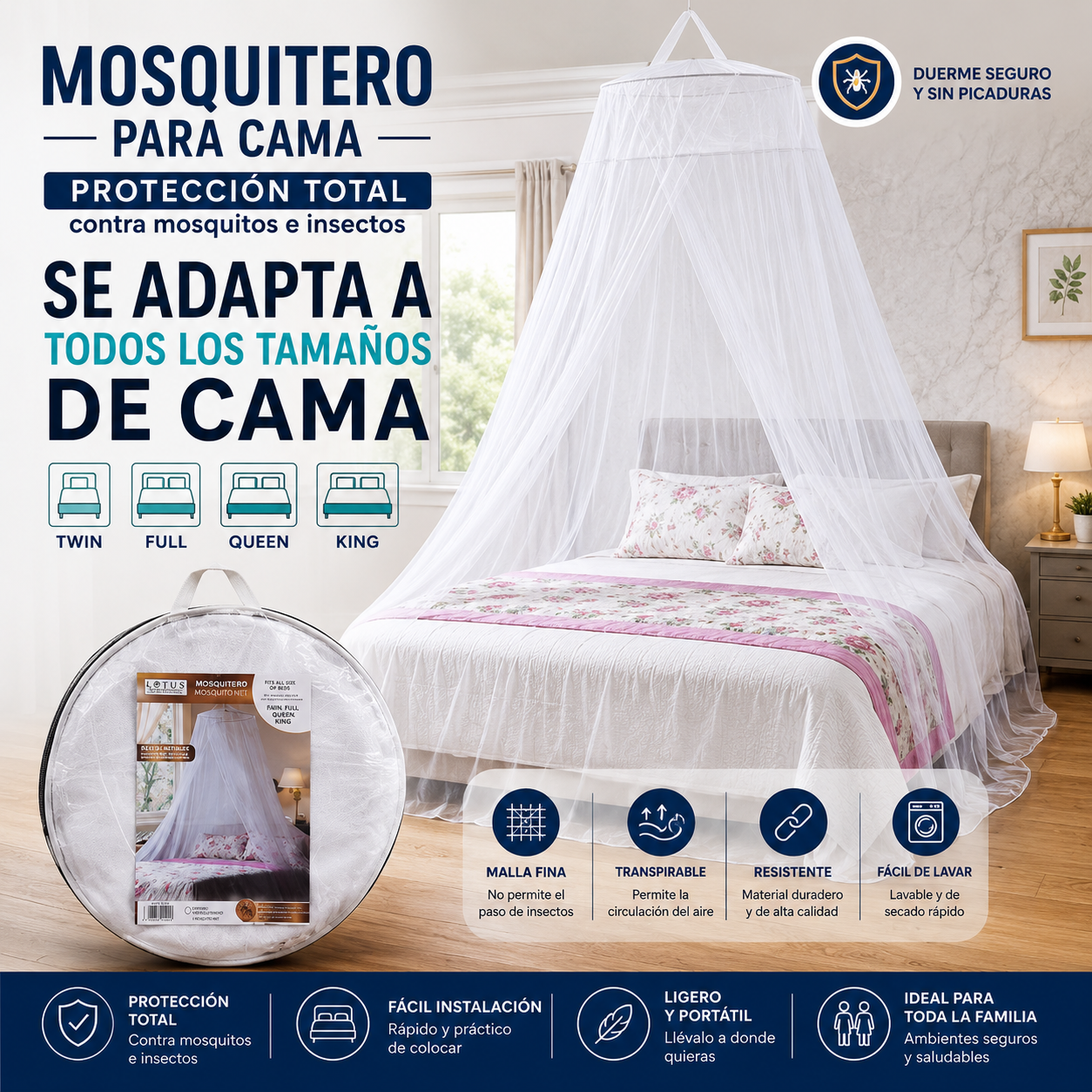 Mosquitero para Camas Twin, Full, Queen y King Circular R-20 Mosquito.