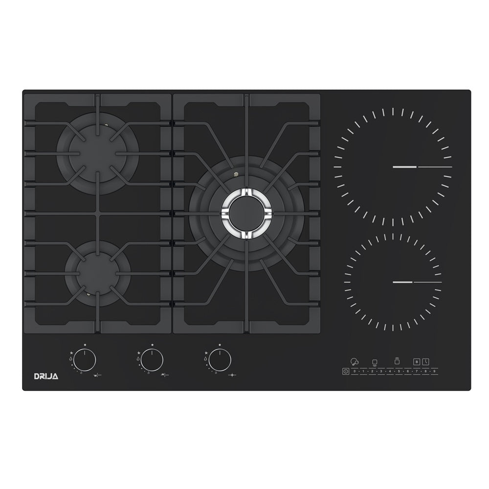 (POR PEDIDO) Estufa Empotrable Dual Drija SICILIA TOUCH 76 de 76 cm – 3 Quemadores a Gas + 2 Zonas Eléctricas