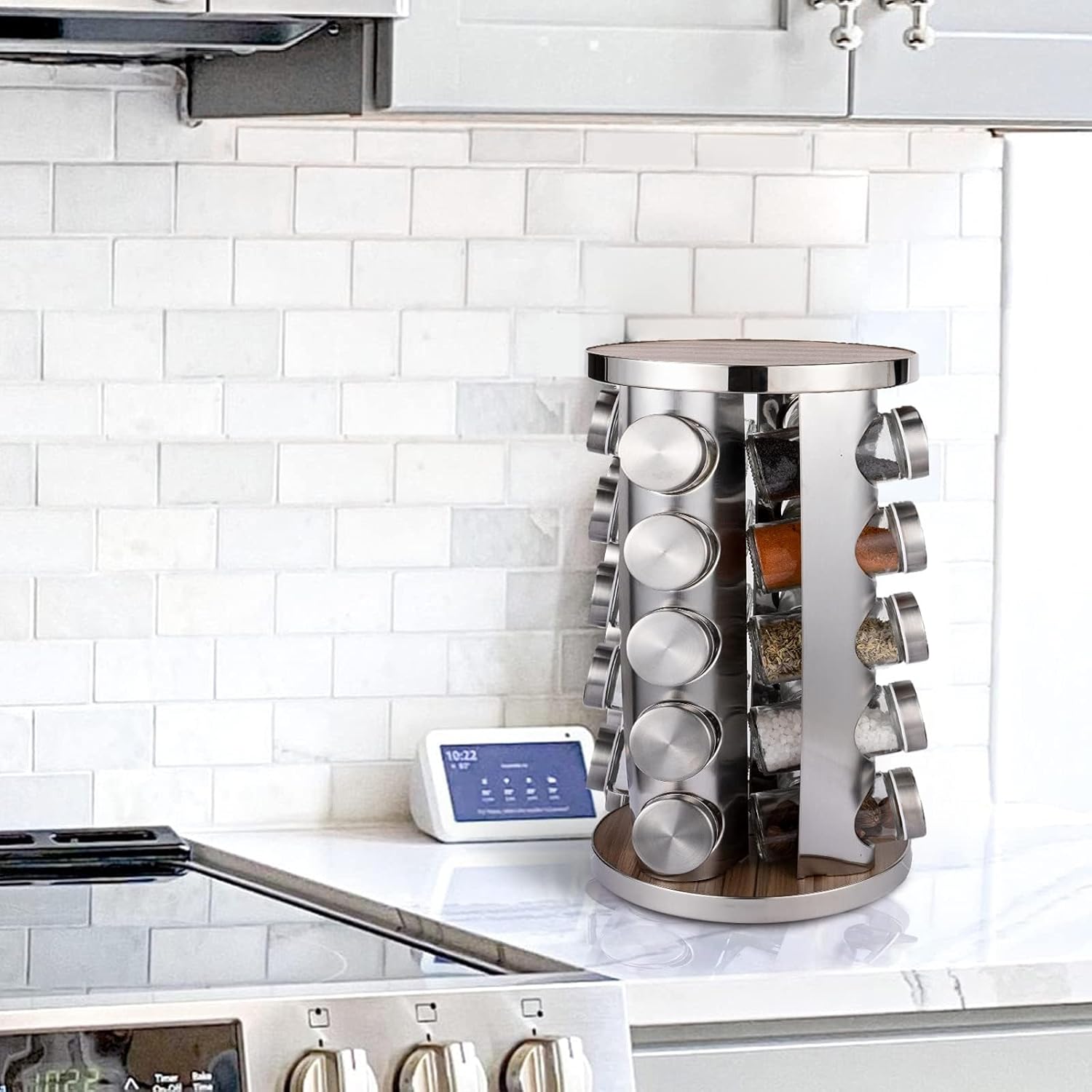 Set 20 Condimenteros de Vidrio con Base Giratorio NVO-0224