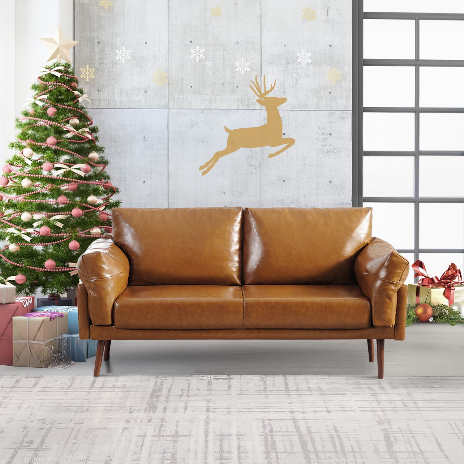 Sofá de Piel Sintética Moderno con Estructura de Madera Maciza Color Camel 3F-909C Vonanda