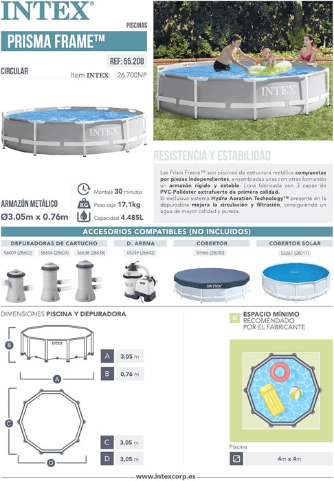 Piscina Elevada Redonda 10pies x 30plg  Prisma Frame Intex 26700NP