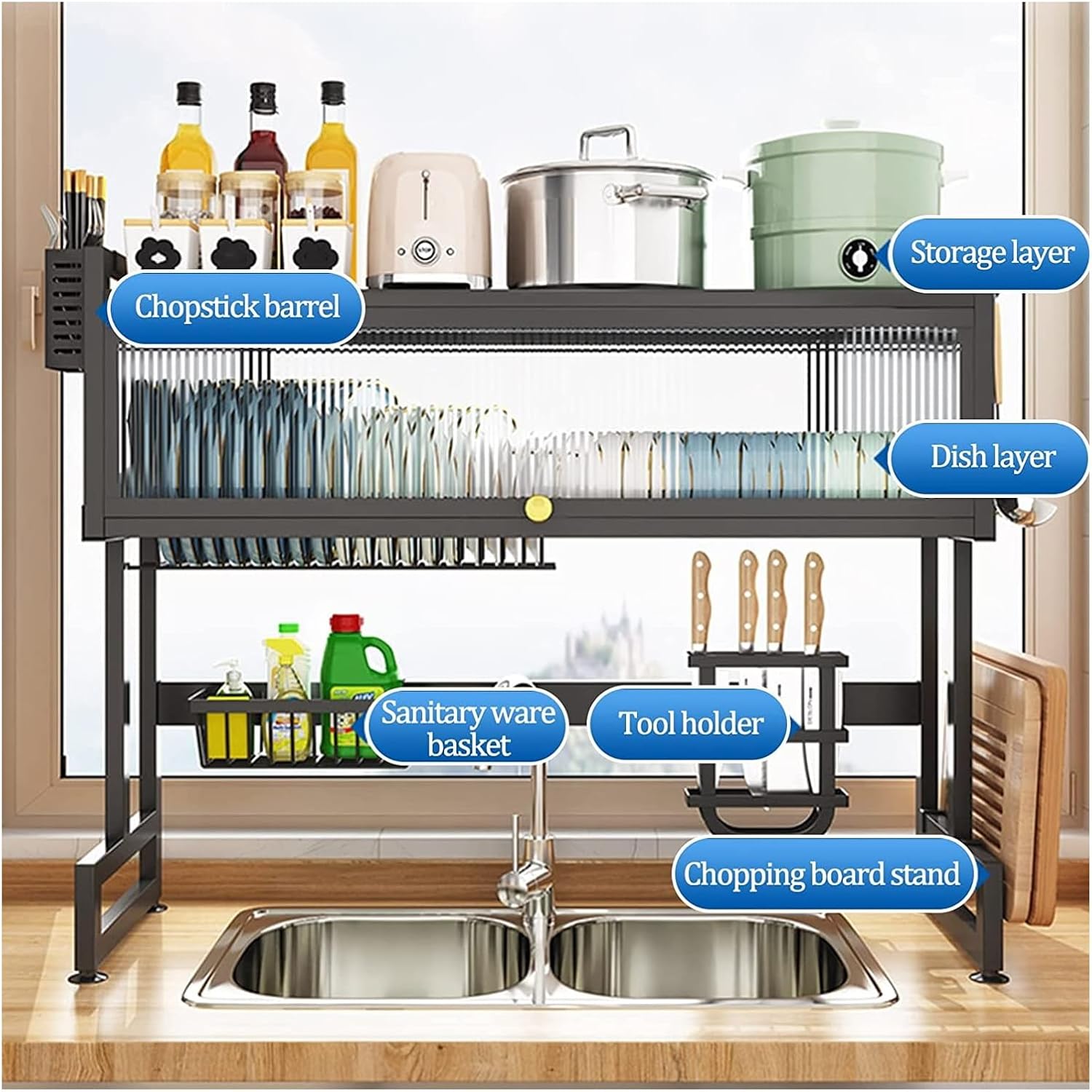 Escurridor de Platos Sobre Fregador Negro con Gavetero 80x66x28cm HW-40995