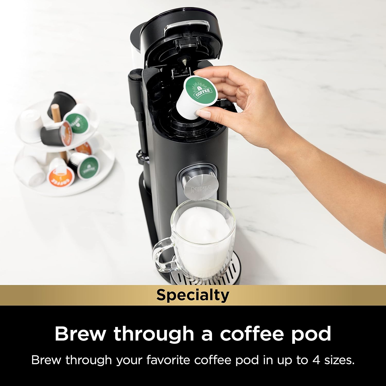 Cafetera Ninja PB051 para Cápsulas y Café Molido con Espumador Integrado | 4 Estilos de Preparación | 1550W