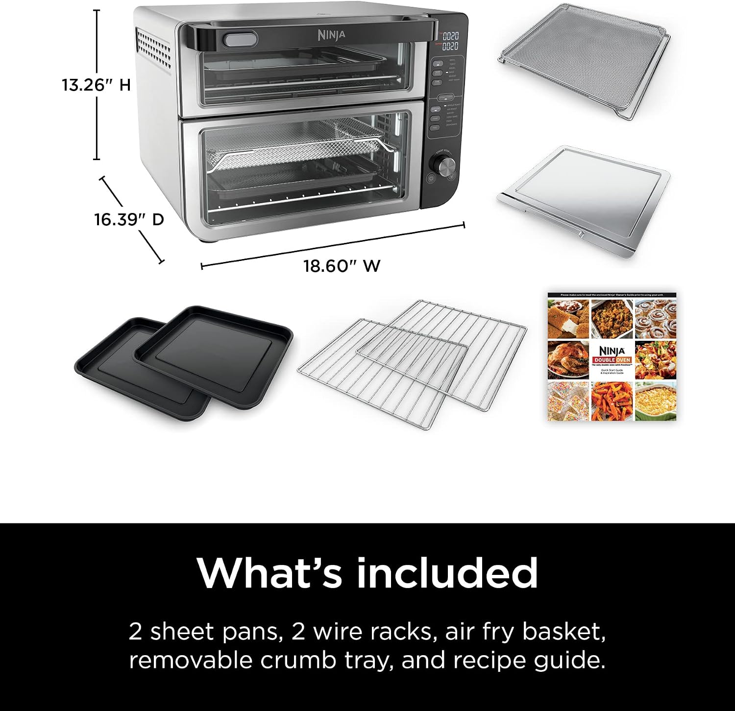 (LLEGANDO 10 DE AGOSTO) Horno Freidora de Aire Ninja DCT401 12 en 1 Double Oven con FlexDoor™, Convección y Air Fry | Acero Inoxidable