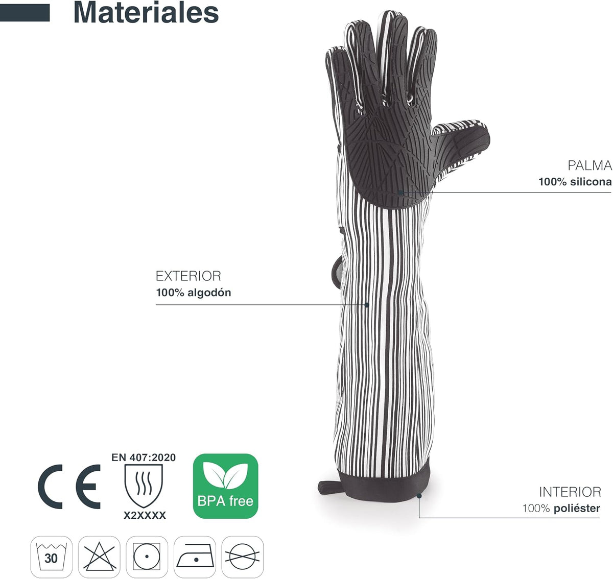 Par de Guantes para Horno Universal XL 48 cm Algodón y Silicona Lacor ES-60068
