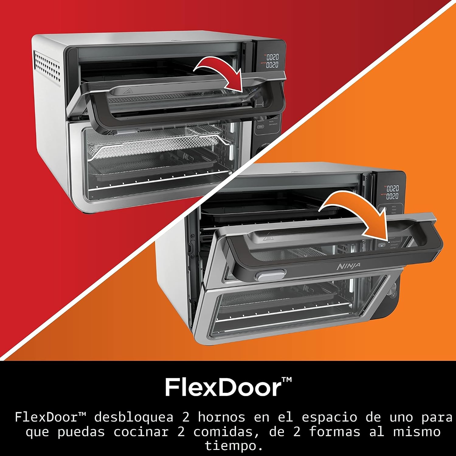 (LLEGANDO 10 DE AGOSTO) Horno Freidora de Aire Ninja DCT401 12 en 1 Double Oven con FlexDoor™, Convección y Air Fry | Acero Inoxidable